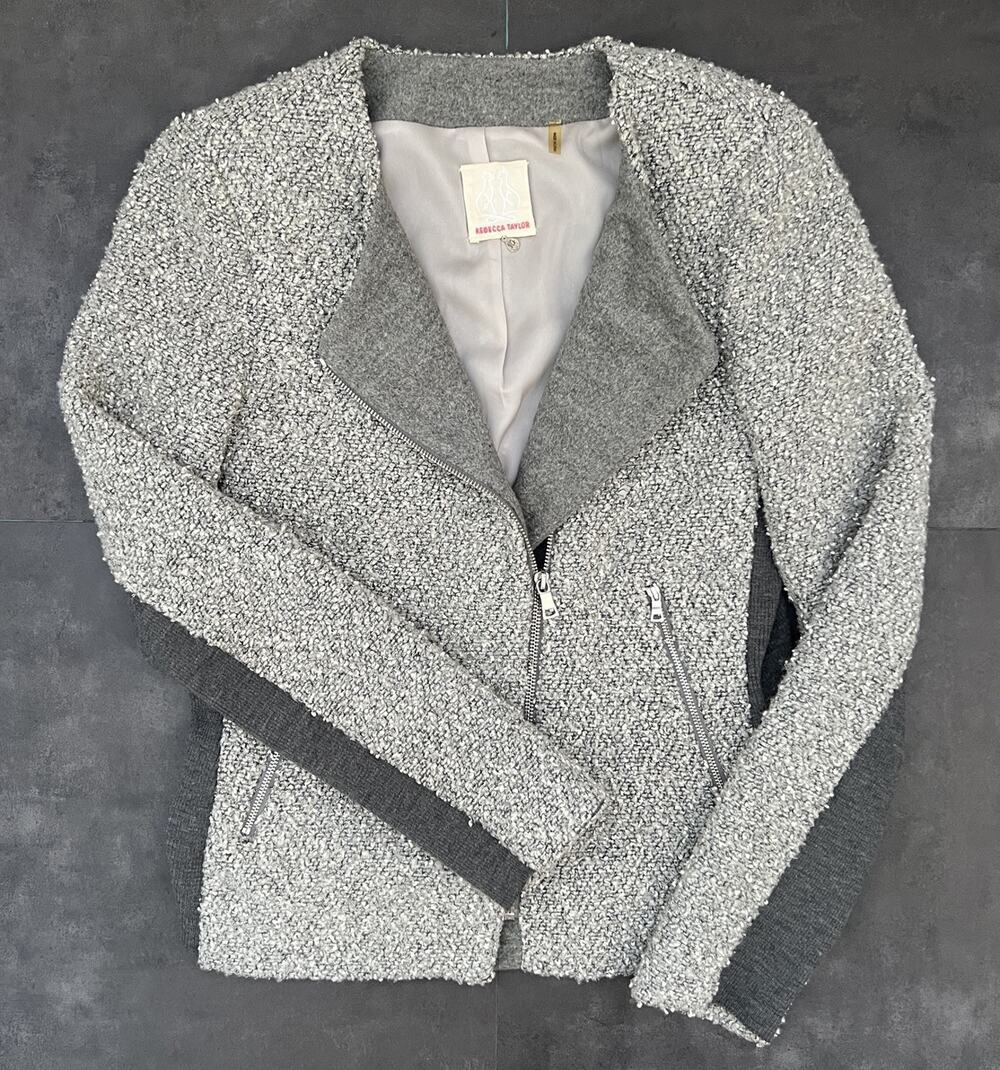 Rebecca Taylor Tweed Textured Moto Zip Up Jacket Women’s Size 10